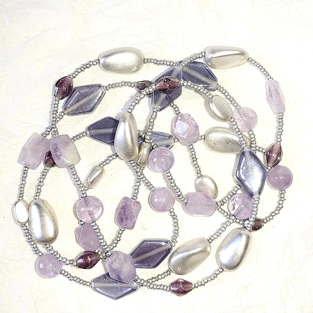 46" AMETHYST & ART GLASS BEAD NECKLACE - EXTRA LONG
